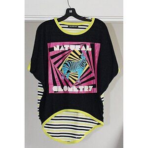 Vintage 1990s - Retro Natural Geometry Cocoon Top in Bright Neon - MTV Style